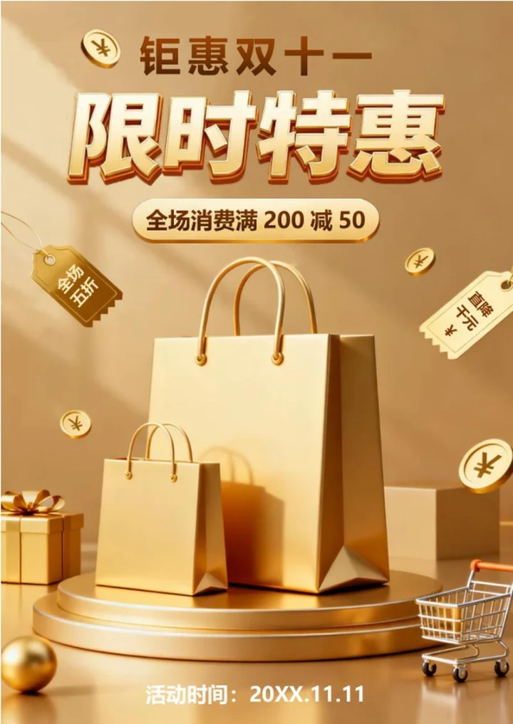 金色3D风电商大促营销策划海报