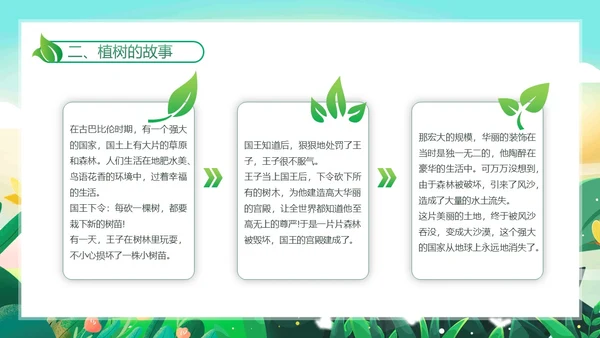 绿色插画卡通312植树节幼儿园植树节宣传教育动态PPT