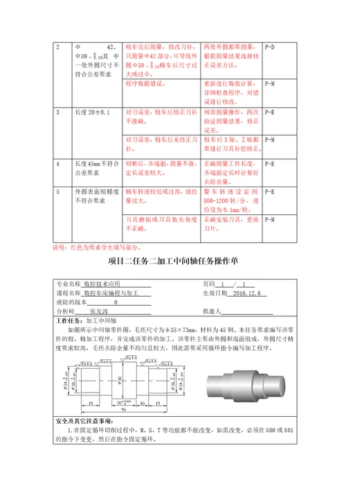 数控车床编程与加工项目任务书共17页