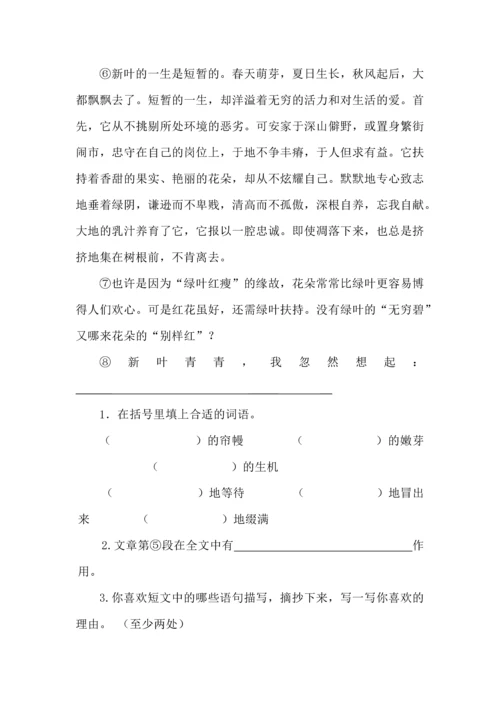 五年级语文上册课外阅读专项训练.docx