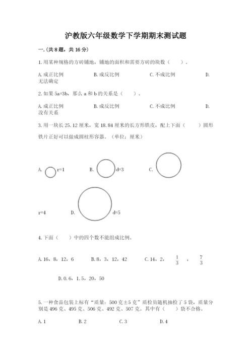 沪教版六年级数学下学期期末测试题精品【考点梳理】.docx
