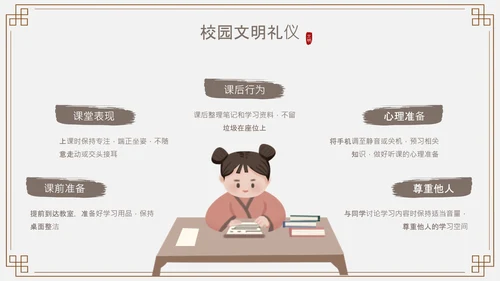 浅棕色中国风文明礼仪与人际交往PPT模板