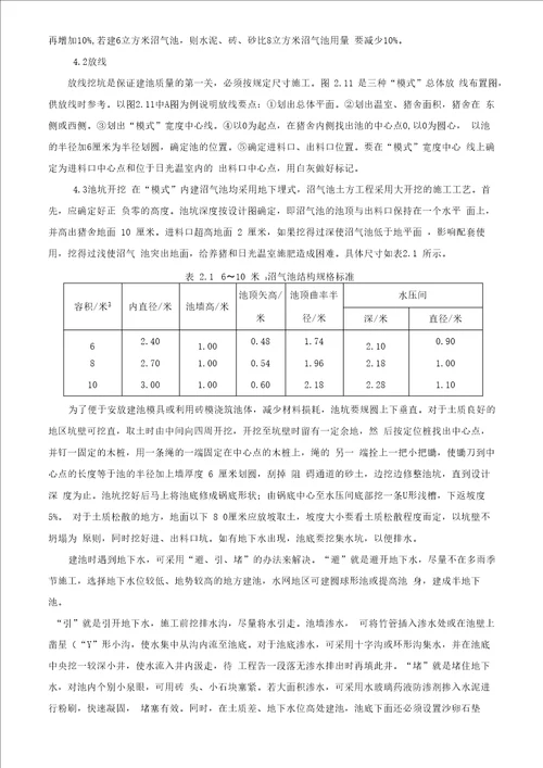 沼气池的设计与建造技术及配件参考价