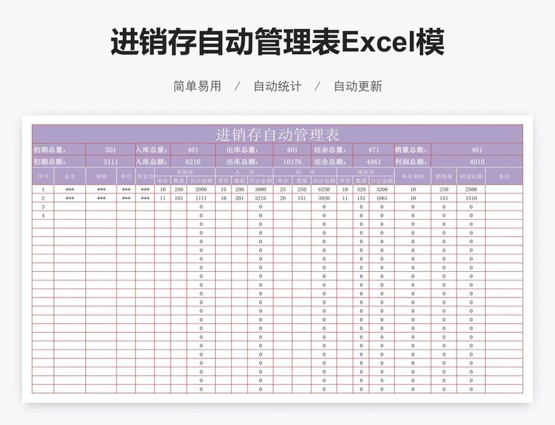 进销存自动管理表Excel模板
