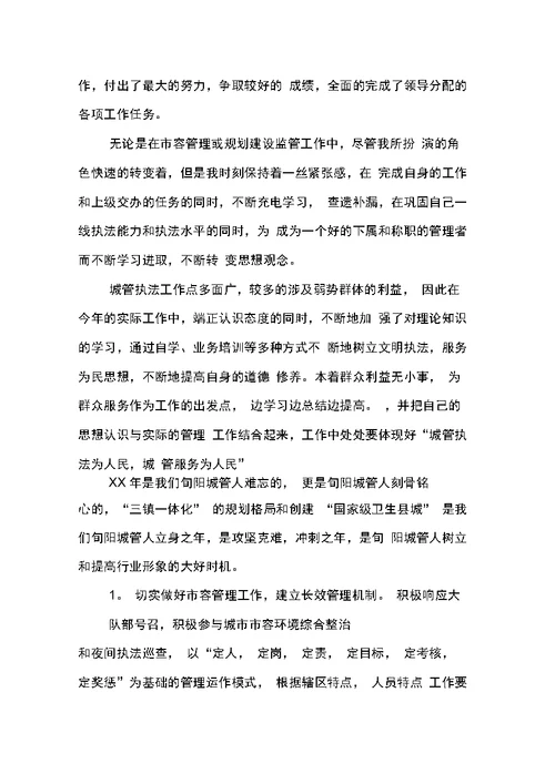 城管个人XX工作总结
