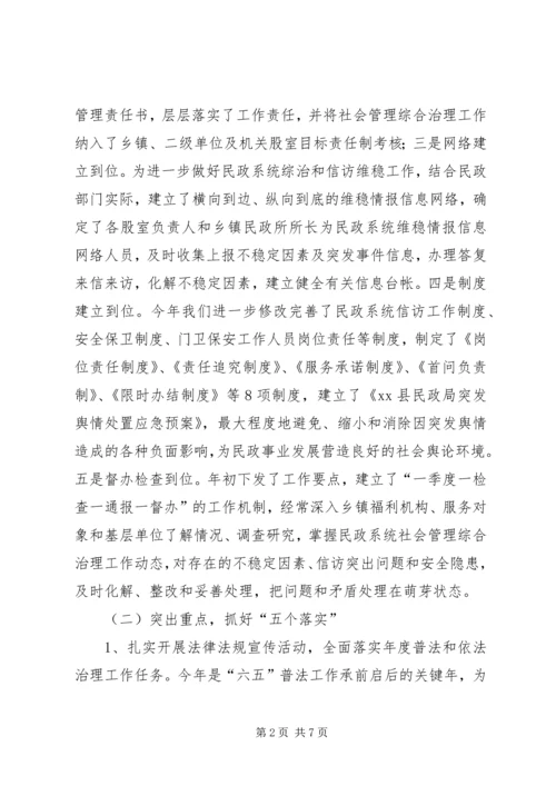 县民政局社会管理综合治理工作情况汇报.docx