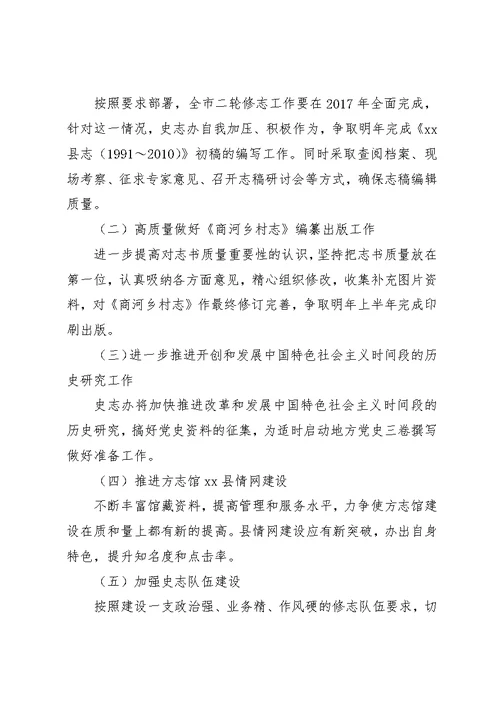 某年县史志办工作总结和某年工作打算