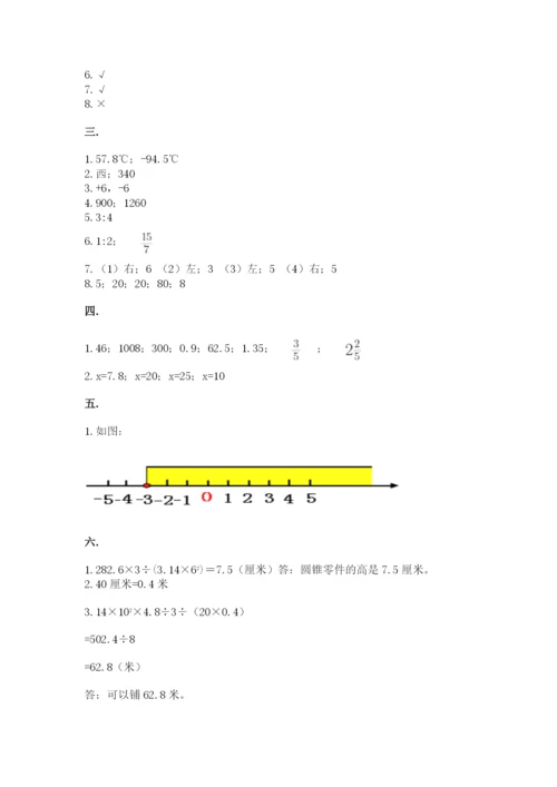 小学六年级下册数学摸底考试题（研优卷）.docx