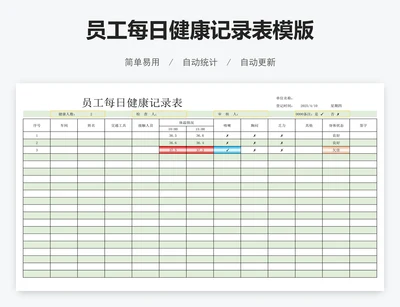 员工每日健康记录表模版