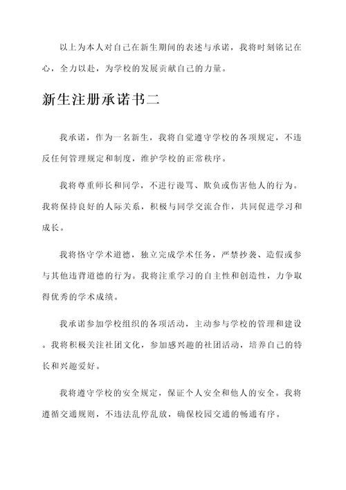 新生注册承诺书