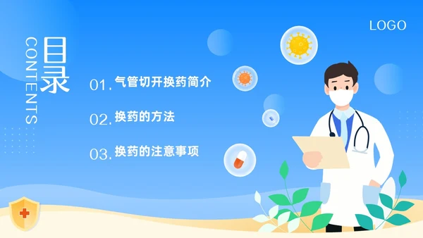蓝色卡通气管切开换药流程PPT模板宣传PPT动态PPT