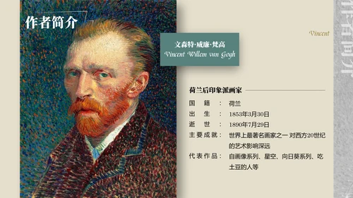 复古风展梵高画展ppt模板