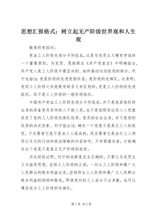 思想汇报格式：树立起无产阶级世界观和人生观.docx