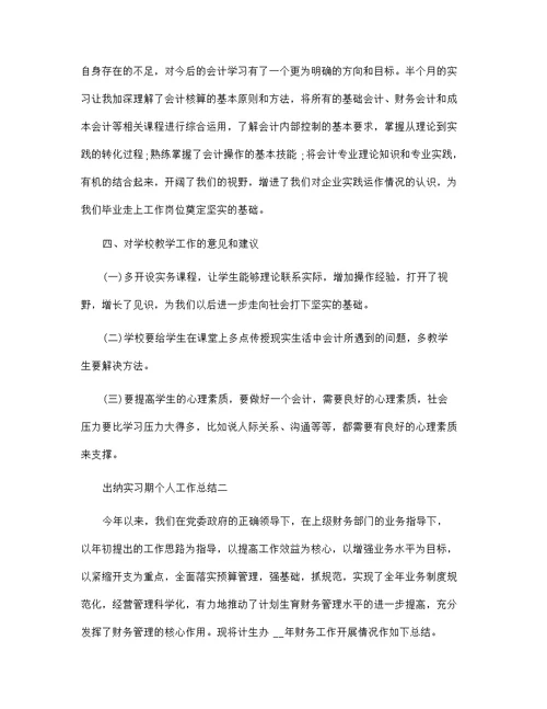 2022出纳实习期个人工作总结5篇范文