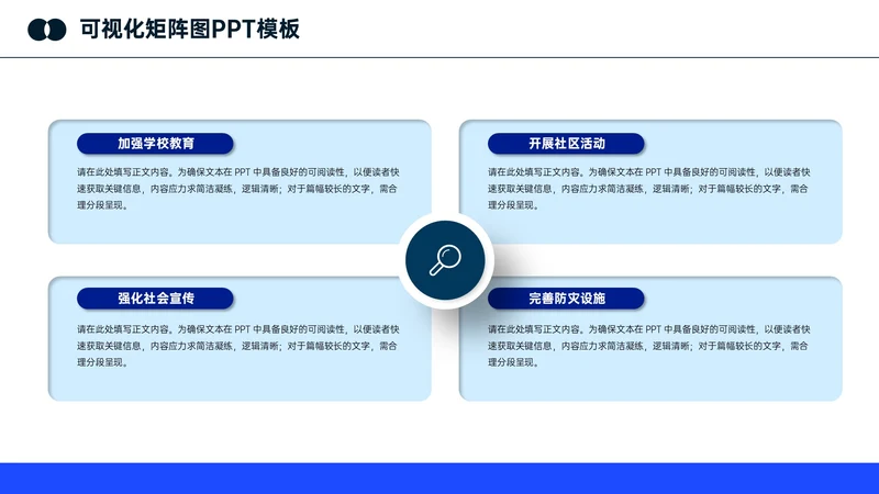 深蓝色简约可视化4项矩阵图PPT单页