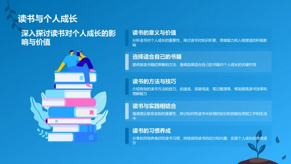 蓝色插画风读书分享PPT模板
