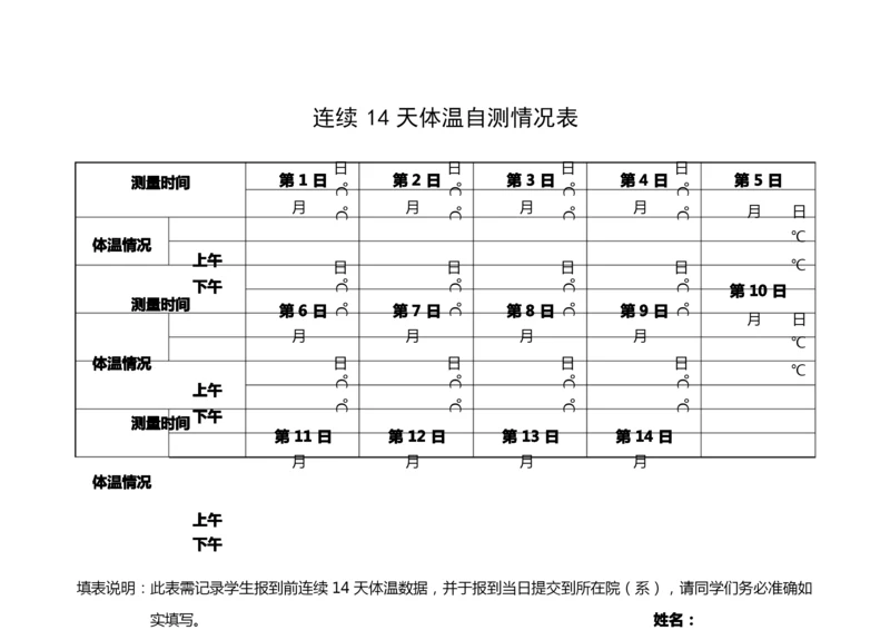 连续14天体温自测情况表.docx