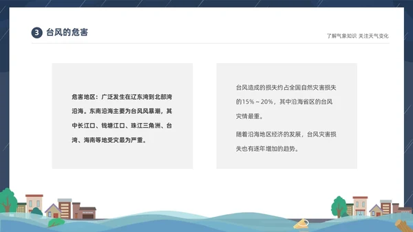 蓝色建筑插画风了解气象知识关注天气变化气象灾害介绍课件PPT世界气象日