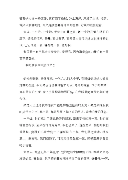 我的朋友六年级作文 (2)