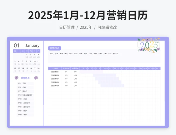 2025年1月-12月营销日历