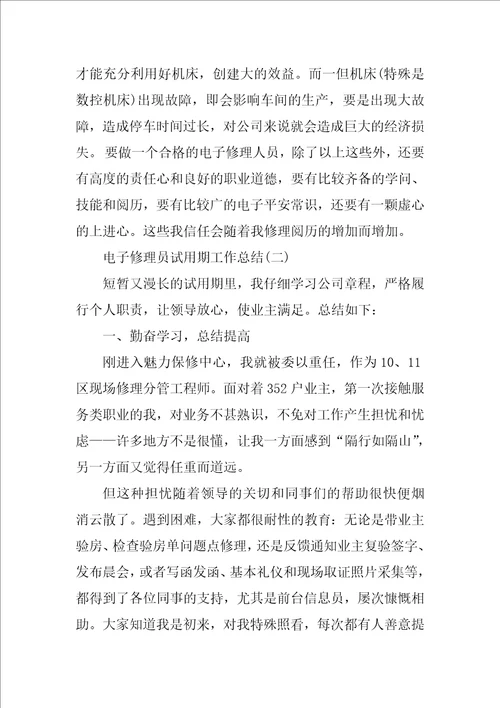 电子维修员试用期工作总结范文