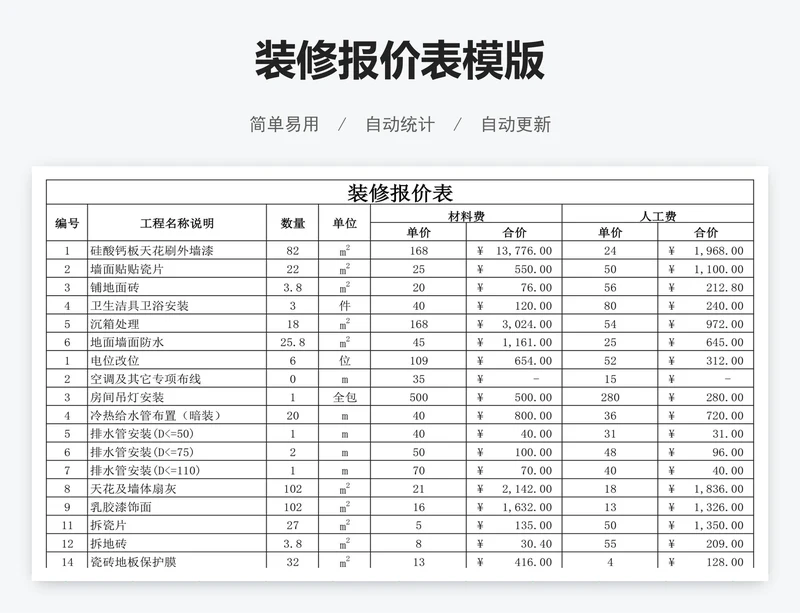 装修报价表模版