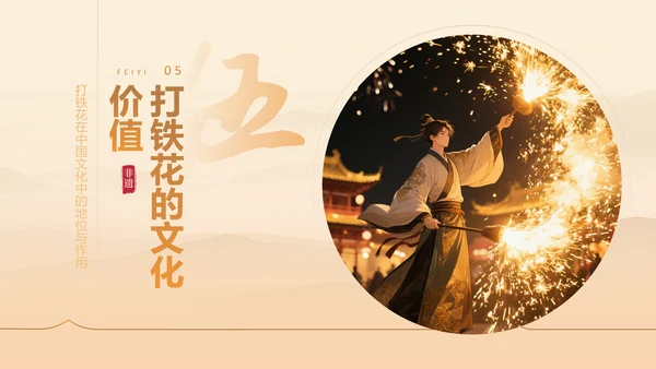 黄色中国风打铁花非遗文化介绍PPT模板