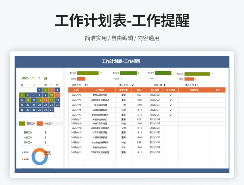 工作计划表-工作提醒