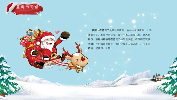 卡通风西方圣诞节习俗介绍PPT课件