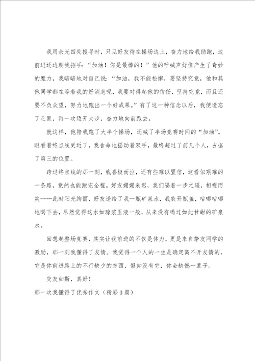 那一次我懂得了优秀作文精彩3篇