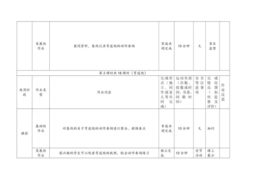 人教版体育八年级上册：第二章 田径 作业设计（表格式）
