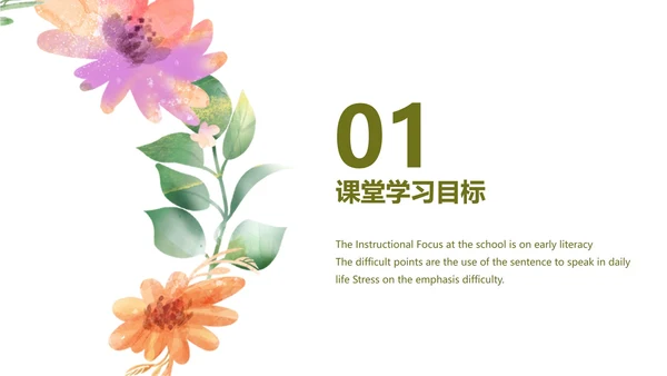 白色小清新花卉教学PPT模板