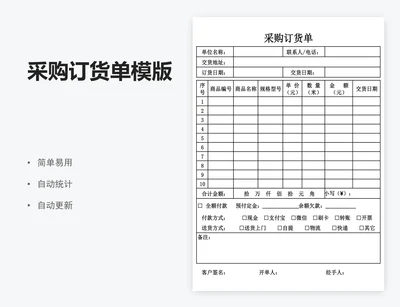 采购订货单模版