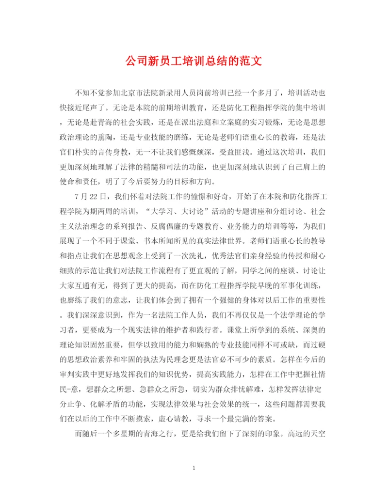 精编之公司新员工培训总结的范文.docx