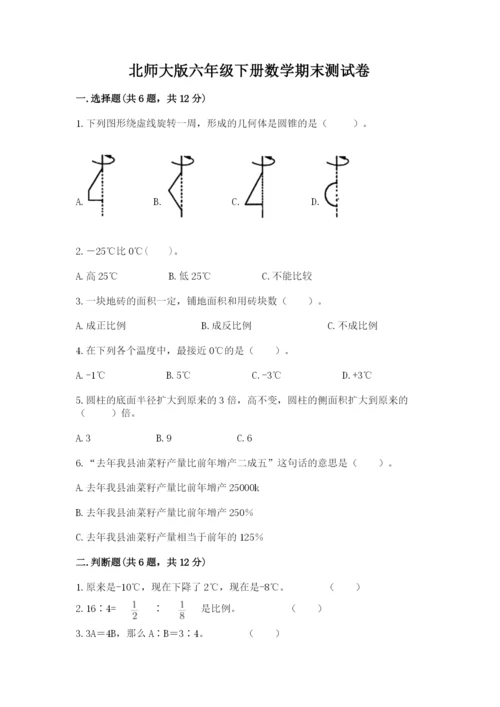 北师大版六年级下册数学期末测试卷完整.docx