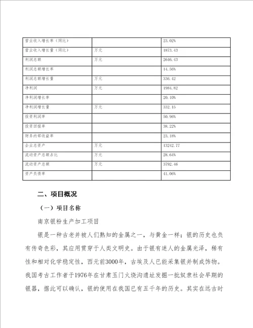 南京银粉生产加工项目申请报告参考模板