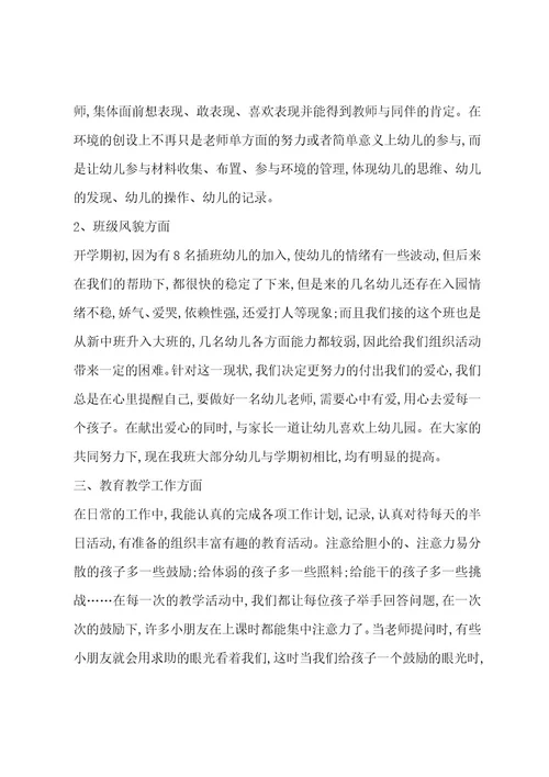 大班教师心得体会总结800字大全