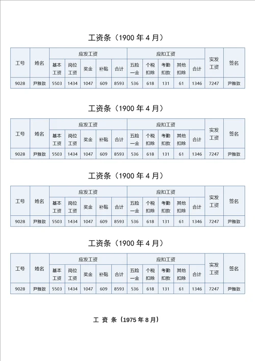 员工工资表模板4种