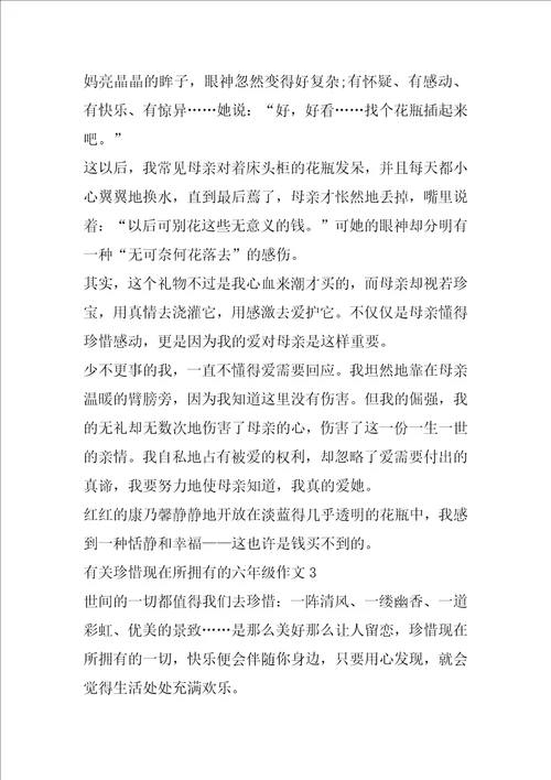 有关珍惜现在所拥有的六年级作文