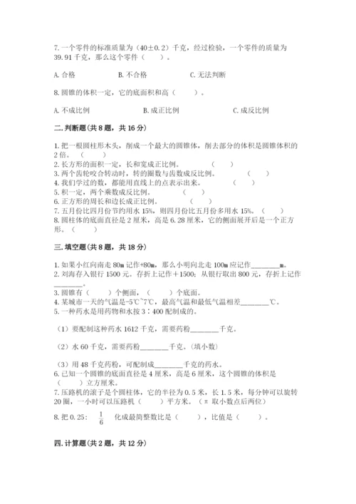 六年级下册数学期末测试卷精品（典优）.docx