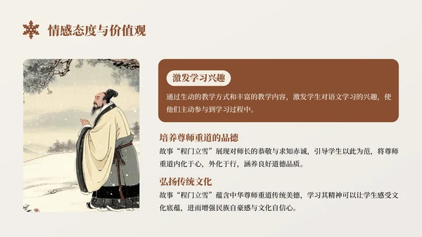 棕色中国风程门立雪语文课件PPT模板