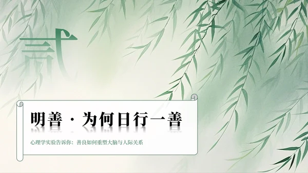 绿色水墨中国风日行一善主题班会PPT模板