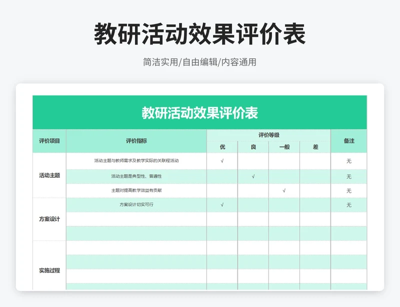 简约风教研活动效果评价表