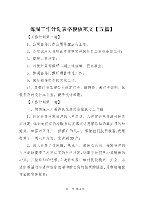 每周工作计划表格模板范文【五篇】.docx