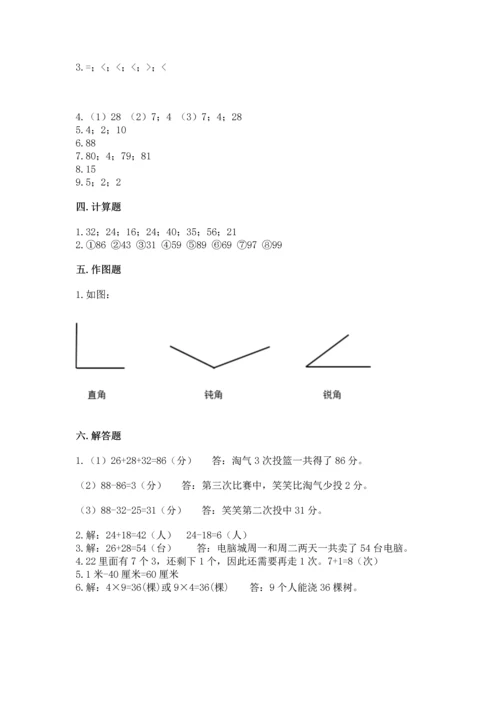 人教版数学二年级上册期末测试卷附答案（模拟题）.docx