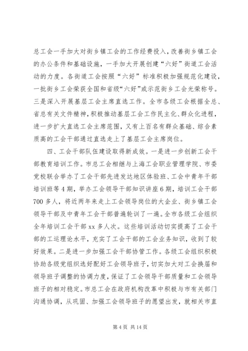 在全市工会基层组织建设会议上的工作报告.docx