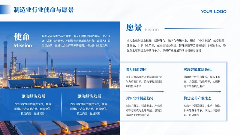 蓝色商务风8项使命与愿景PPT单页