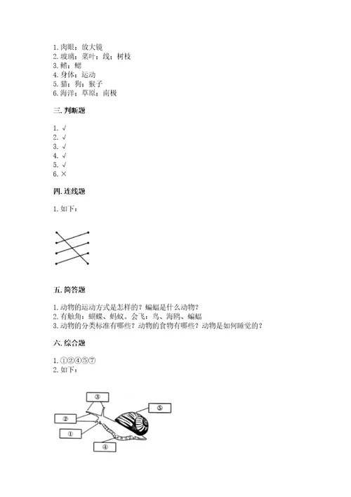 教科版科学一年级下册第二单元《动物》测试卷必考题