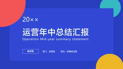 蓝色简约风运营年中总结PPT封面
