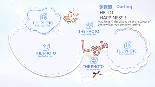 手绘蓝色小清新旅行电子相册PPT动态模板